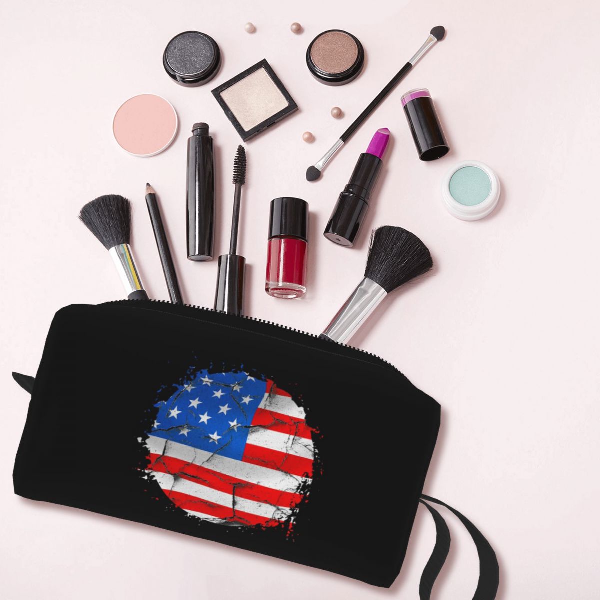 Beauty Makeup Usa - حقيبة مستحضرات تجميل بتصميم علم أمريكا،
