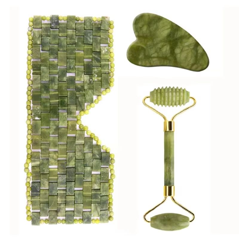 Jade Roller Gua Sha - قناع عين من اليشم، مدلك للوجه،