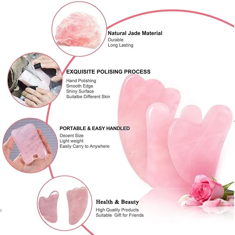 Jade Roller Gua Sha - روز كوارتز الغواش مكشطة تدليك الوجه