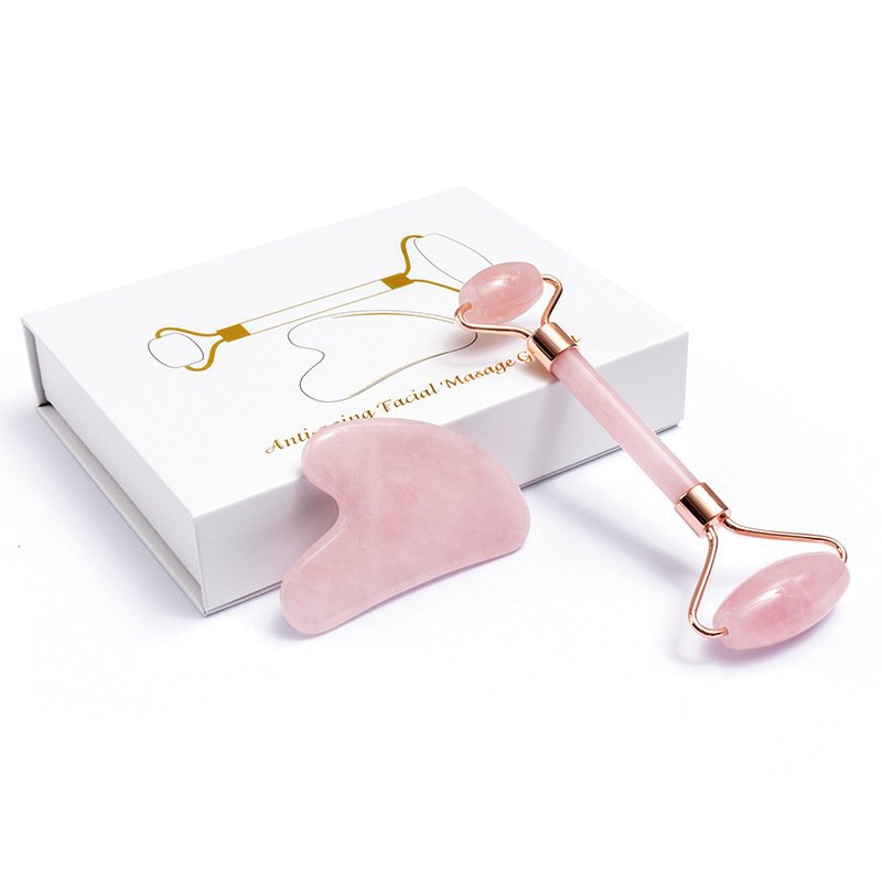 Jade Roller Gua Sha - الطبيعية ارتفع الكوارتز اليشم الأسطوانة غوا