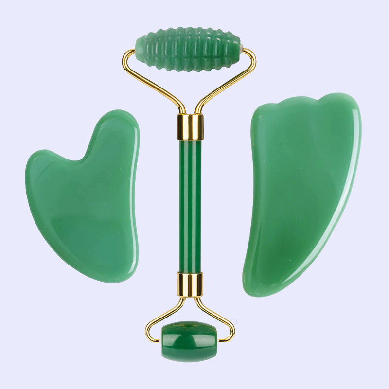 Jade Roller Gua Sha - مدلك الوجه بحجر الأفنتورين الطبيعي، أداة